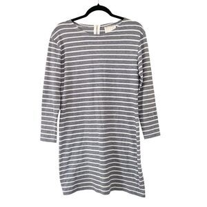 Sail to Sable Blue White Stripe Delicate Eyelet Long Sleeve Shift Dress